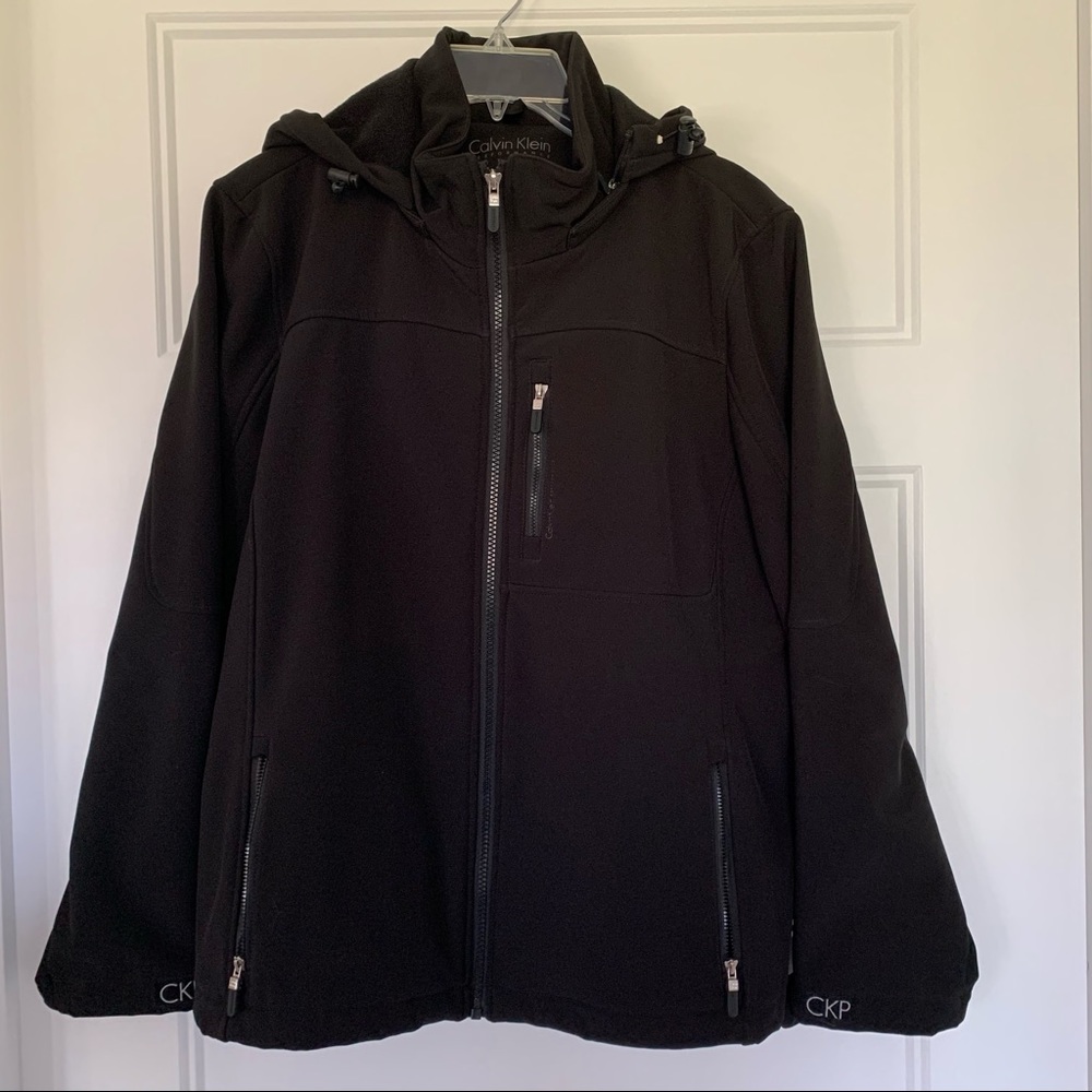 Calvin Klein Performance - Black Softshell Hooded Coat with Zipper - Size XL